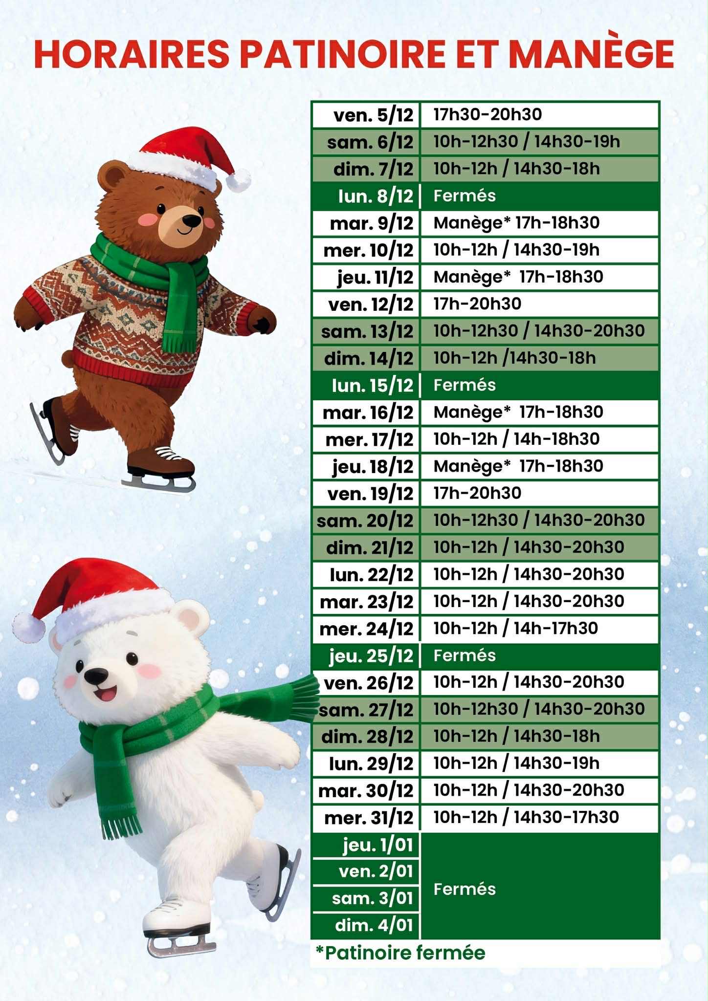 NADAL DES OURS – LA PATINOIRE ET LE MANÈGE