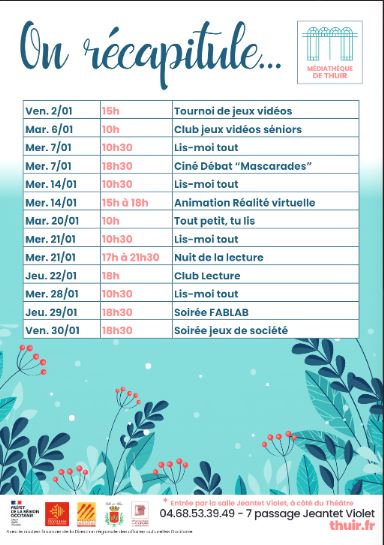 MÉDIATHÈQUE DE THUIR  – PROGRAMME JANVIER 2026