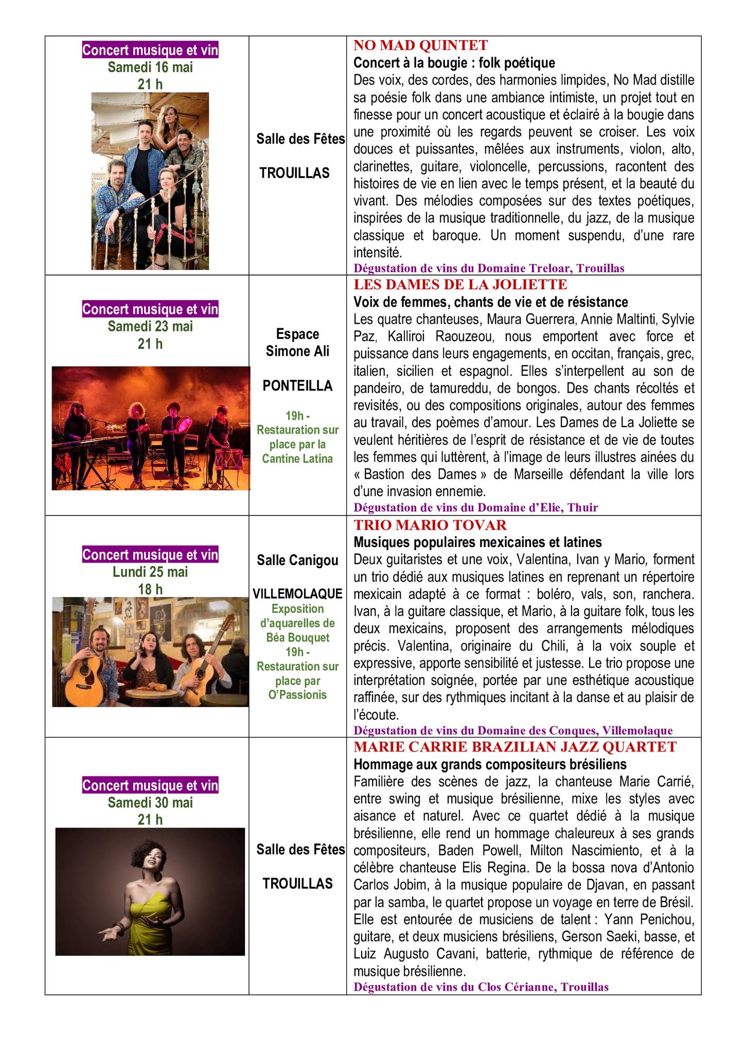 23ÈME FESTIVAL LE PRINTEMPS DE L’ASPRE : “MARIE CARRIE BRAZILIAN JAZZ QUARTET””