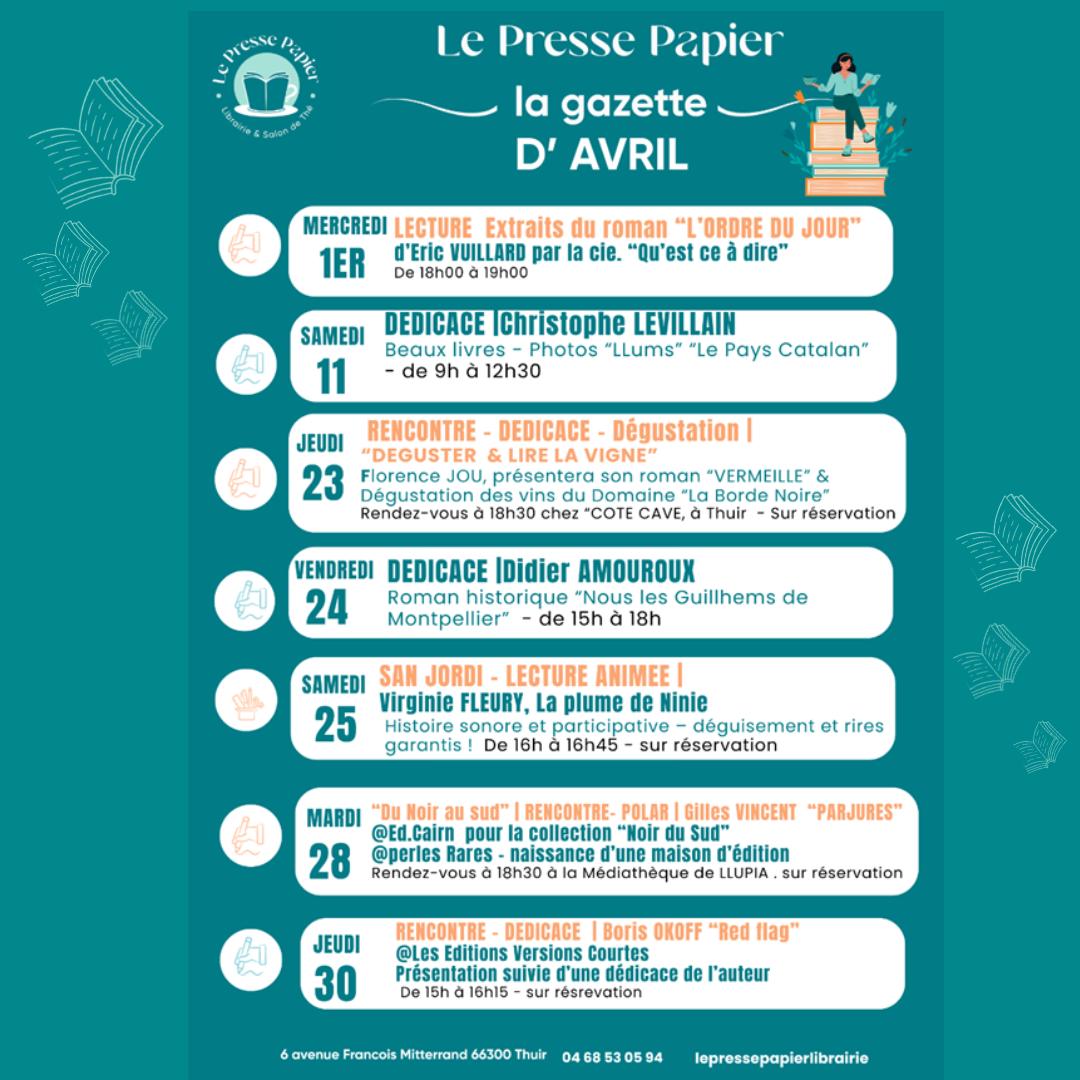 GAZETTE DU MOIS D’AVRIL